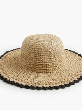 J. Crew Black Trimmed Straw Hat, M/L, NWT